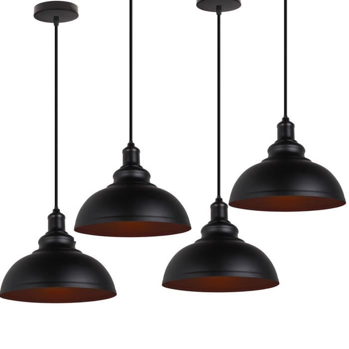 UNI Suspension Luminaire Industrielle E27 29cm 4PCS Plafonnier Lustre Suspendue Noir pour Cuisine Chambre Salon Salle à Manger
