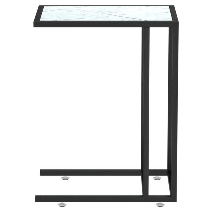 rho - meubles - table d'appoint ordinateur marbre blanc 50x35x65cm verre trempé - dx0601
