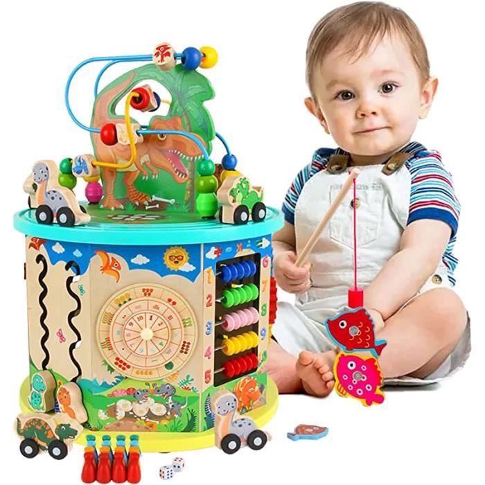 Cubes d'Activité Dinosaur en Bois 11-en-1, Jouets Montessori Multifonction en Bois pour Enfants, Cube d'Éveil DINOSAURE - Jeux - Jouets