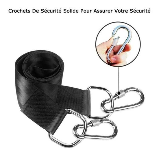 Sangle Hamac 2m Avec Mousquetons – Charge Max 300 Kg Par Sangle, Polyester Robuste, Fixation Arbre Facile Sans Nœuds Pour Camping & Balançoire