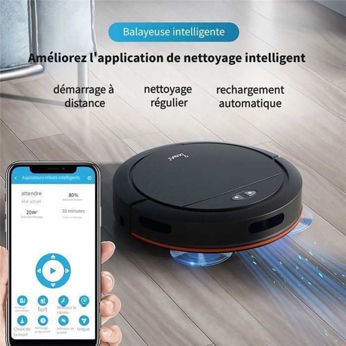 Robot Aspirateur 3-en-1 Intelligent - Pour Sols Durs Et Tapis, Navigation Automatique, Anti-poils