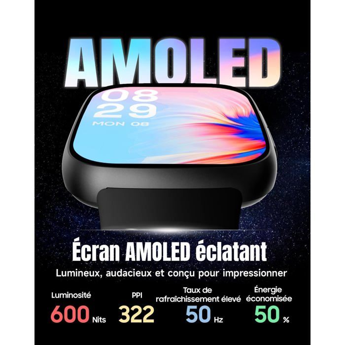 Montre Connectée Femme Antfit - Écran AMOLED, étanche 3ATM, Appels Bluetooth, Suivi Santé Et Sport