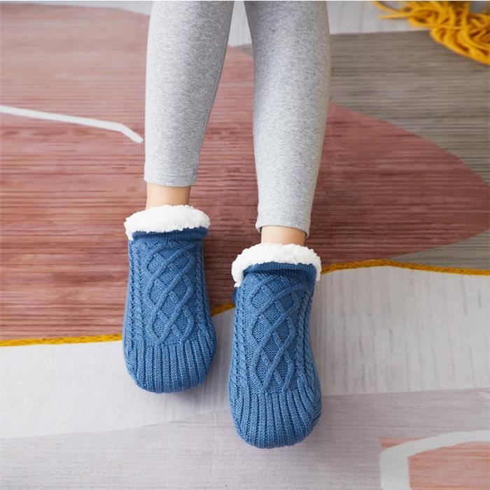 Chaussons Chaussettes Femme Homme, Chaussettes Pantoufles, Chaussette  Polaire Tricotées Antidérapantes pour Hiver Chaud