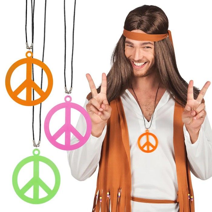 Collier Hippie Peace Multicolore – Pendentif Années 60, Bijou Flashy Pour Carnaval, Festival Et Soirée à Thème