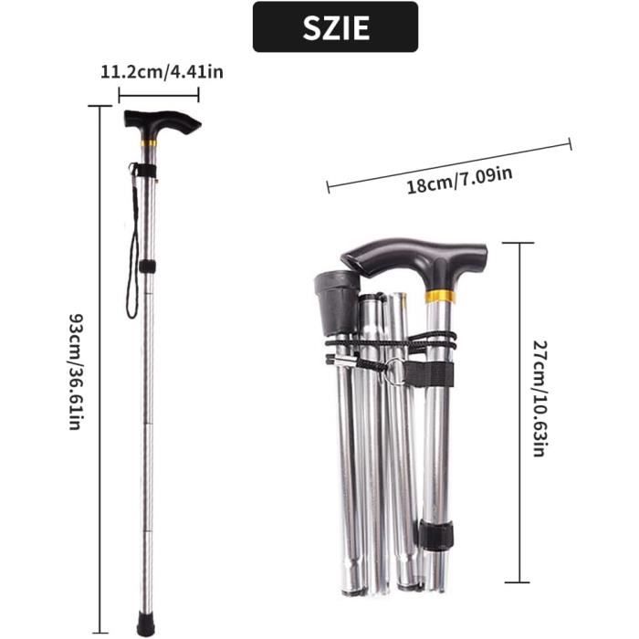 Canne De Marche Pliable Réglable | 83-93 Cm | Charge 150 Kg | Noir, Rouge, Vert, Violet