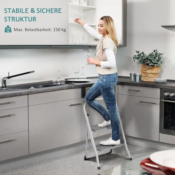 FANTASK Plateforme de Travail Pliable en Aluminium avec serrures de sécurité, marchepied - Capacité de Charge de 150 kg - avec Tapis antidérapants - Escabeau pour Atelier, Maison, Bureau et Garage