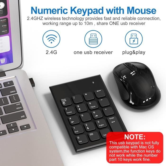 Combo Clavier Numérique Et Souris Sans Fil, Portable Ultra Fin 2,4 Ghz ...