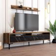 Meuble TV moderne 180cm avec table basse et étagère Varnus Bois et Effet marbre Noir-2