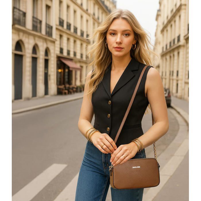 Petit Sac Bandoulière Femme Cuir PU Multi-Poches - Blanc - Bandoulière Réglable Et Pratique