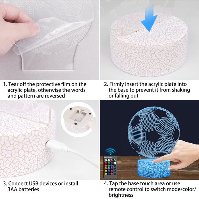 YTDZLTD Créatif 3D Football Nuit Lampe 16 Couleurs Changeantes