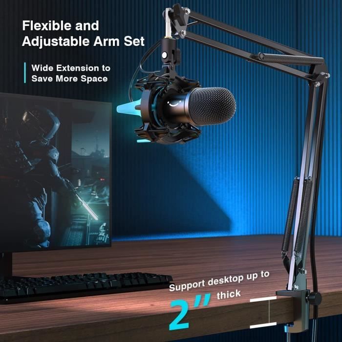 FIFINE USB Microphone Gaming Kit, Dynamiques Microphone pour Ordinateur,  avec Bouton de Silence, 8 RGB Couleurs Fixation Anti - Cdiscount TV Son  Photo