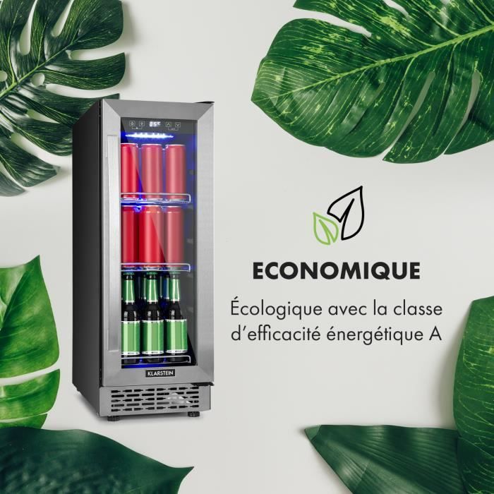 Klarstein Smart Mini Frigo per Birra, Frigo Portatile da Camera, Frigorifero Piccolo Silenzioso da Ufficio, Mini Frigo da Camera con Porta in Vetro e Ripiani Rimovibili, Frigo Bar 3-18°C, IoT/App, 60L