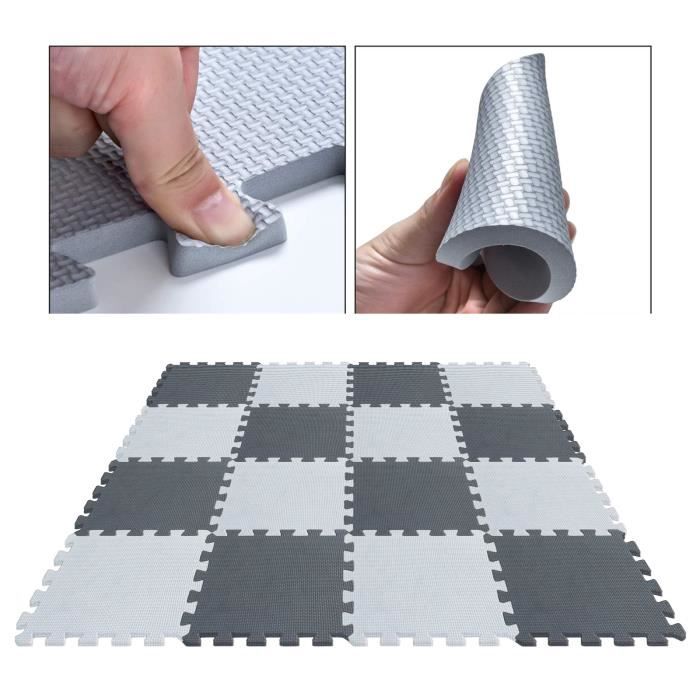 18 Dalles Tapis Puzzle Mousse EVA – Sol Protecteur Pour Enfants, Sport, Fitness – Antidérapant, Blanc Et Gris – Yostrong