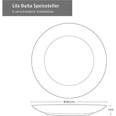 Lot De 6 Assiettes Creuses En Porcelaine Baita Purple - Ø20,5 Cm, Micro-ondes & Lave-Vaisselle, Design Moderne