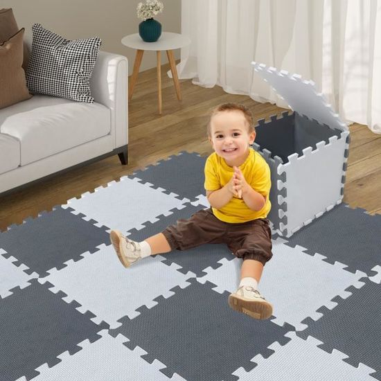 Tapis De Puzzle EVA WELLDER – 18 Pièces Rose/Gris 29,5x29,5cm, Anti-dérapant Et Non Toxique, Certifié CE Pour Bébés Et Enfants