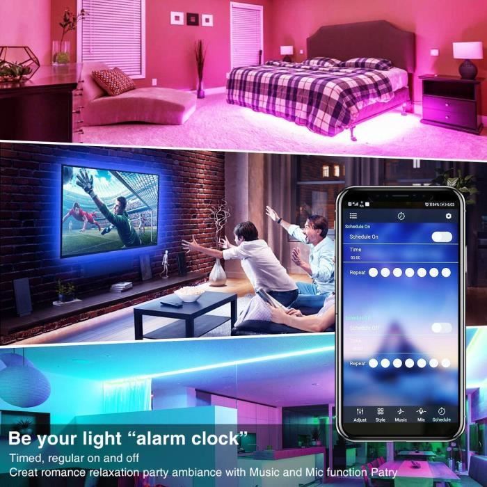 Ruban LED 5m USB chambre bande leds decoration 5050 RGB Lumiere Bluetooth  avec App Contrôle Ruban Auto-adhésif pour Chambre Maison Cuisine