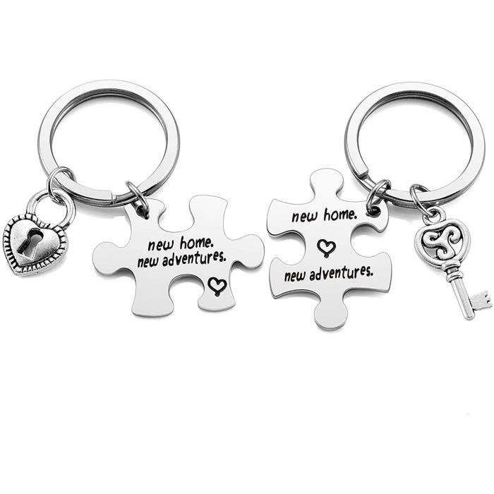 Porte-clés personnalisé pour couples 2 pièces assorties couple porte-clés  ensemble personnalisé gravé nom et date coeur puzzles porte-clés main dans  la main porte-clés pour petite amie petit ami : : Mode