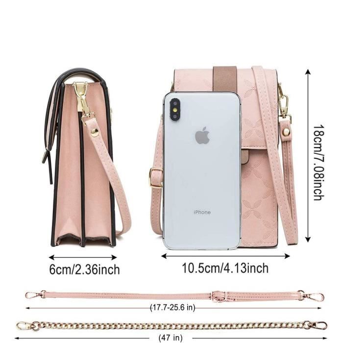 Petit Sac Bandoulière Femme - Besace Sacoche Messenger Téléphone Cuir PU Rigide - Marron Clair