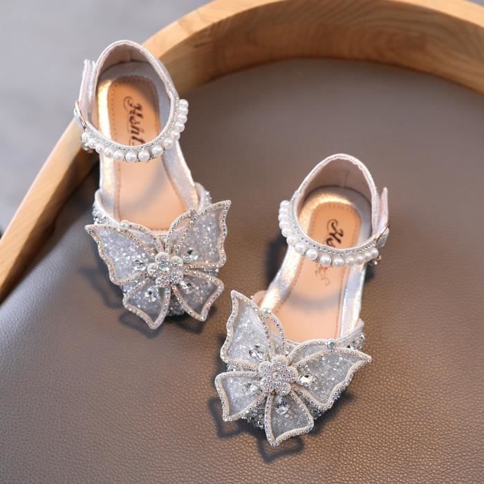 Sandales pour bebe filles avec perles cristal et noeud papillon Argent et rose Taille 35 Argent Cdiscount Chaussures