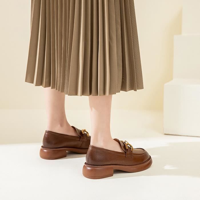 Mocassin Femme en cuir Doux Confortable Casual Marron Hauteur de talon 3 cm Marron Cdiscount Chaussures