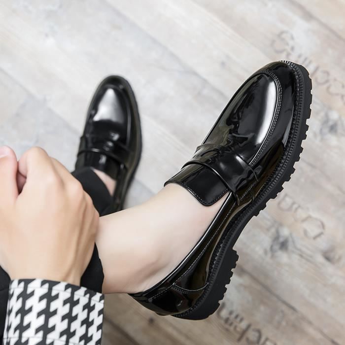Mocassins Bout Pointu En Cuir Verni Pour Homme Chaussures De