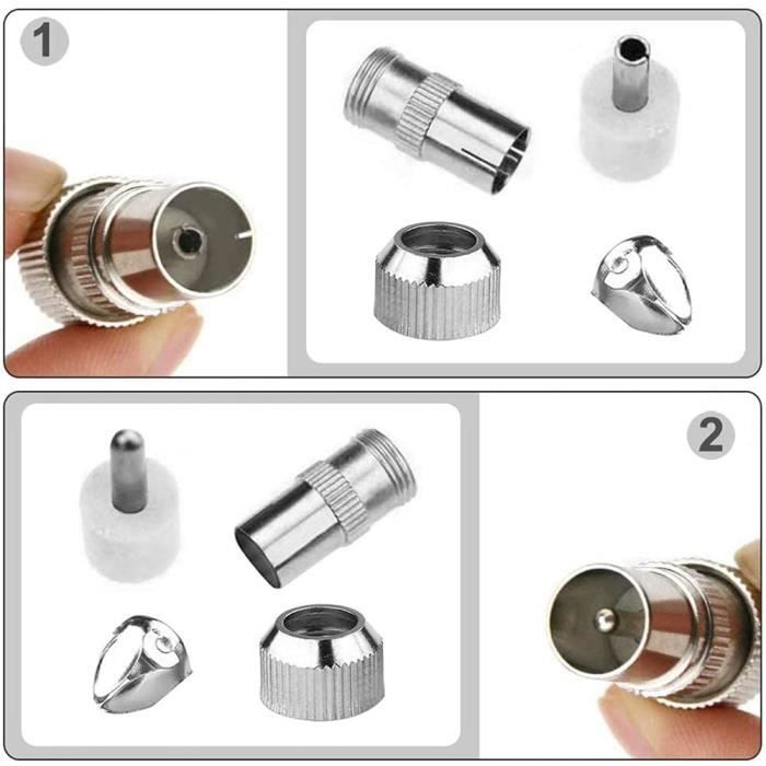 Lot De 10 Connecteurs Coaxiaux Pour Antenne TV - 5 Mâles Et 5 Femelles, Plaqué Nickel, Installation Facile
