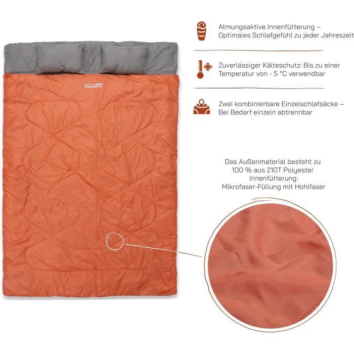 Sac De Couchage Double 2 En 1 - 220x150 Cm, Avec Couverture Intégrée, Pour 2 Personnes, Polyester