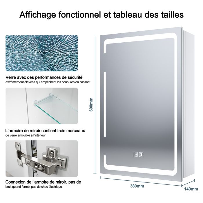 Miroir Salle De Bain Avec Eclairage Armoire Salle De Bain STARLEAD Armoires De Salle De Bain Avec Miroir Avec Eclairage 50X70 CM, 3 Couleurs De Gradation, Anti Buée, LED Meuble Haut Salle