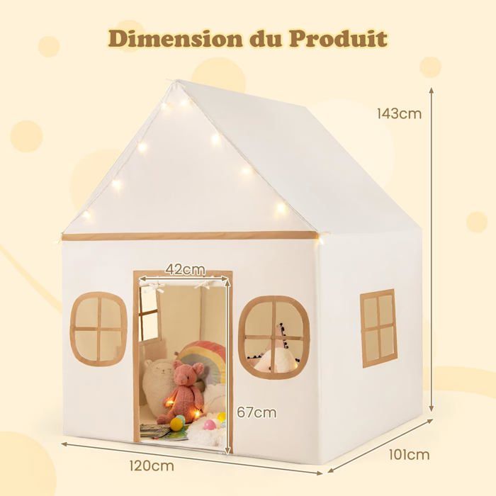 Interieur COSTWAY Tente De Jeux Enfant Avec Guirlandes Lumineuses