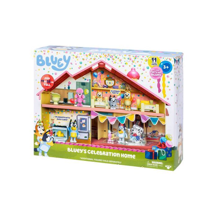 Bluey Maison Festive Avec 11 Meubles – Figurine Exclusive 6 Cm, 2 Niveaux, Autocollants, Dès 3 Ans