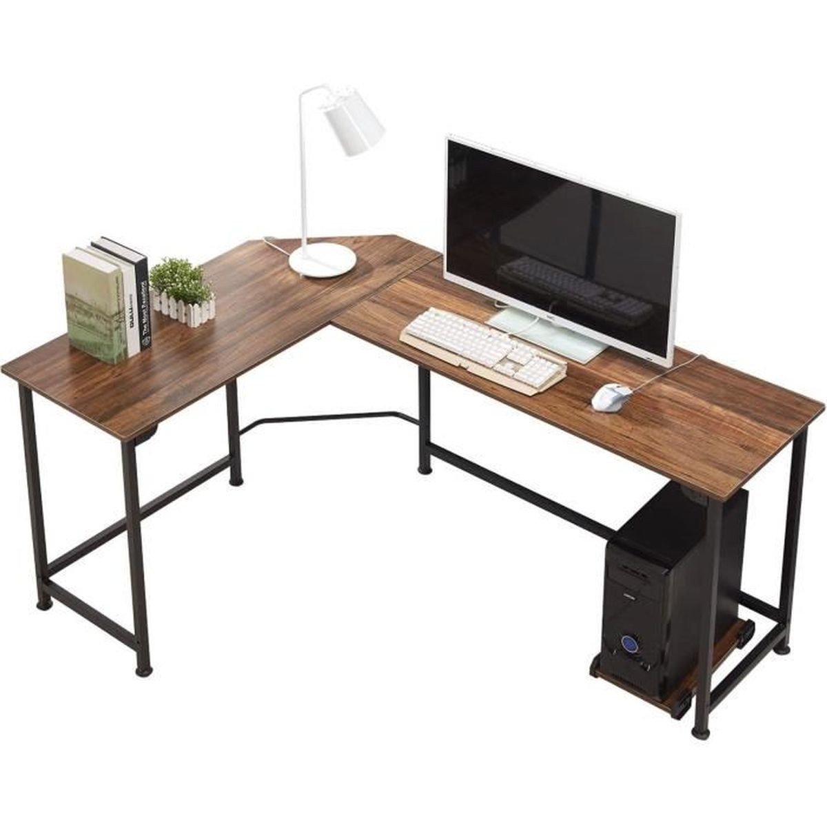 Vecelo Table D Ordinateur Table D Angle En Bois Et Cadre En Acier Noir Table Informatique Pour Maison Et Bureau Brun Achat Vente Bureau Vecelo Table D Ordinateur Soldes Sur Cdiscount Des