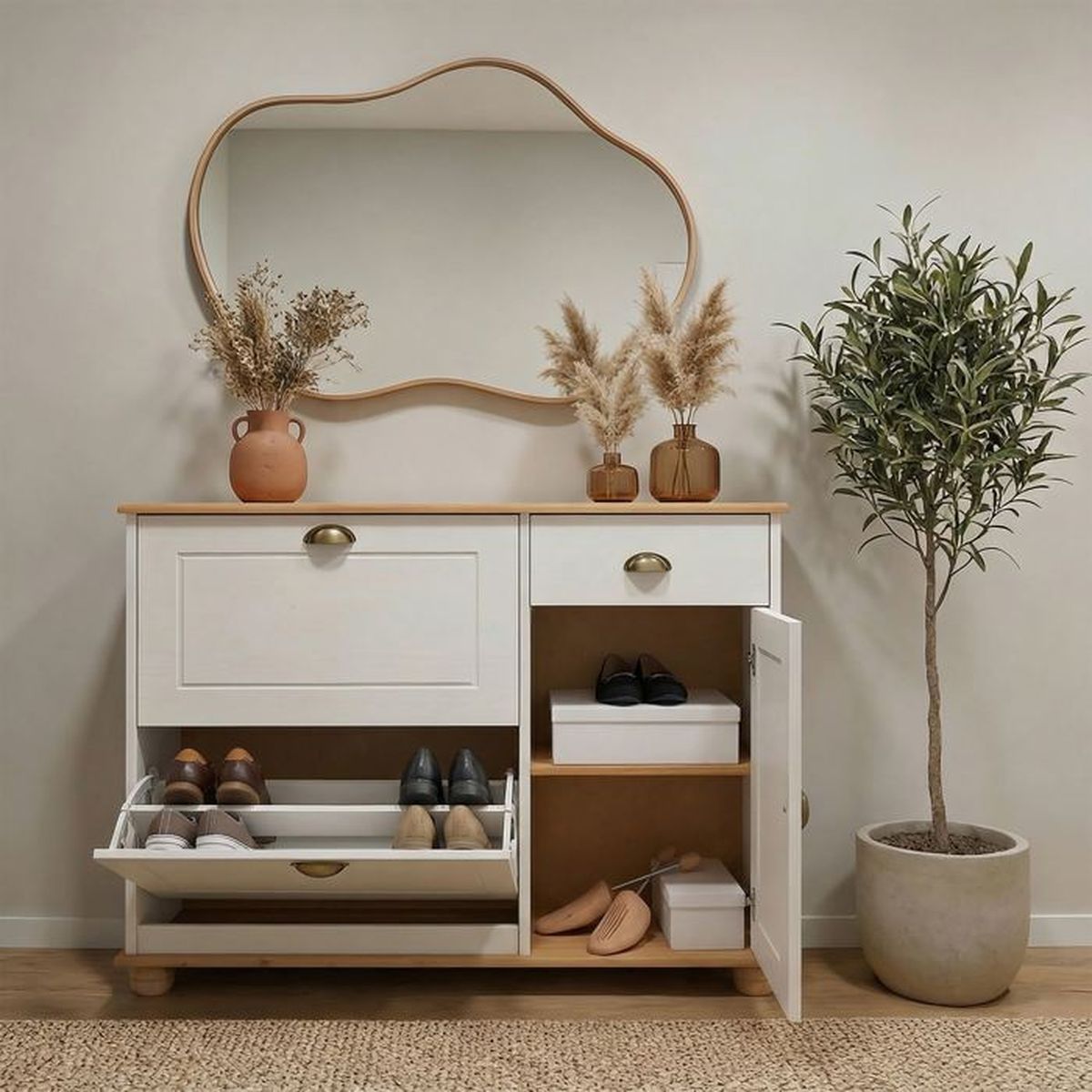 Meuble à Chaussures TEQUILA Style Mexicain Armoire Avec 2 Abattants Et 2 Tiroirs Rangement Pour 16 Paires Pin Massif Lasure Blanc Meuble à Chaussures TEQUILA Style Mexicain Armoire Avec 2 Abattants Et 2 Tiroirs Rangement Pour 16 Paires Pin Massif Lasure Blanc