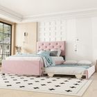 TRUXEN Lit gigogne 90x200 cm 2 personnes en velours avec roulettes,lit double rembourré avec sommier à lattes cadre de lit,rose