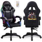 Amstrad AMS-900-LED-TOP1 - Fauteuil gaming noir et gris - Serigraphie TRY HARD FOR TOP 1 - Eclairage LED 366 effets Télécommande