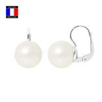 Compagnie Générale des Perles - Boucles d'Oreilles Véritable Perle de Culture 9-10 mm Or Blanc 18 Cts Système Dormeuse - Bijou