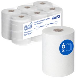 ESSUIE-TOUT Essuie-mains roulés en papier jetable Scott Control Slimroll 6623 6 rouleaux d'essuie-mains en papier x 165 m papier blancs