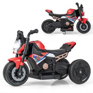 MOTO COSTWAY Moto Électrique Enfants 6V, Conversion 2 Roues ou 3 Roues, Effets Lumineux et Sonores, Klaxon, pour Enfants Max 3 ans, Rouge