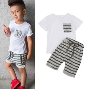 Ensemble de vêtements ENSEMBLE DE VETEMENTS BLANC Enfant Tenue Garçon Ensemble de Vêtements T-shirt à Manche Courte + Culotte de Cheval Motif Rayure Noir