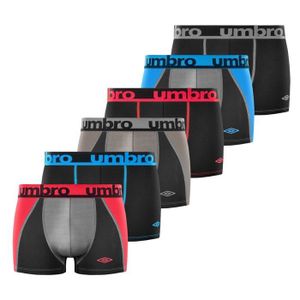 BOXER - SHORTY Umbro Boxer homme, caleçon homme multi-sport, ultra-doux, stretch et respirant, (Lot de 6) - noir, rouge, bleu taille S