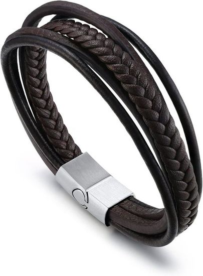Bracelet Viking Cuir Tressé Bandmax - Fermoir Magnétique, Perles Acier, Personnalisable