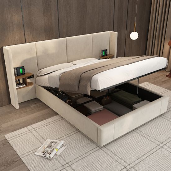 Lit Rembourré Double En PU 160x200Lit Hydraulique Avec Rangement Caché