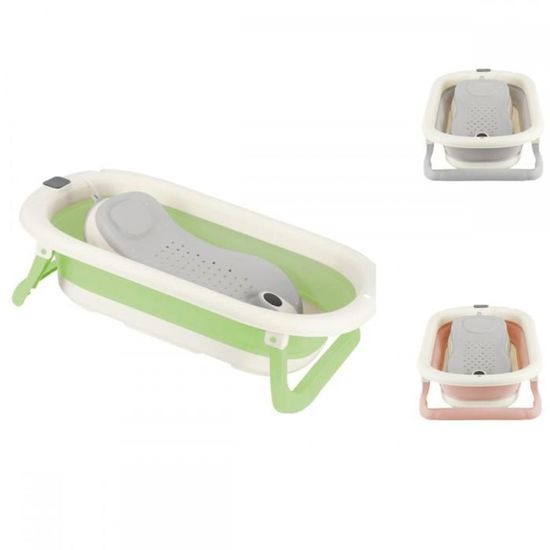 Mexgcom Baignoire Bébé Pliable Avec Thermomètre – Ergonomique, Coussin, 0-36 Mois, Gris