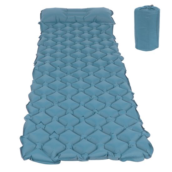 RETYLY Coussin Gonflable Double Face Portable Bleu - Idéal Camping, Bureau Et Voyage, Pliant Compact