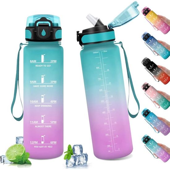 VINSUN Gourde Sport 1L Rose - Bouteille D'Eau Réutilisable Sans BPA, Étanche Pour Vélo, Randonnée, Fitness Et Voyage