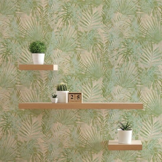 Papier Peint Intissé Jungle Enrico M1 - Vert Et Blanc - Tadessi - Neuf