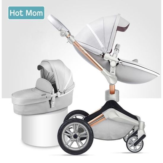 Hot Mom Poussette 2 en 1 avec fonction de rotation à 360 degrés, design  spécial de roue adapté pour une utilisation sur multi-terrains (Gris  foncé-2