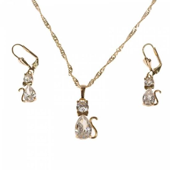 Parure Bijoux Dorée Minnie - Collier Et Boucles D'oreilles En Acier Inoxydable, Neuf Avec étiquettes