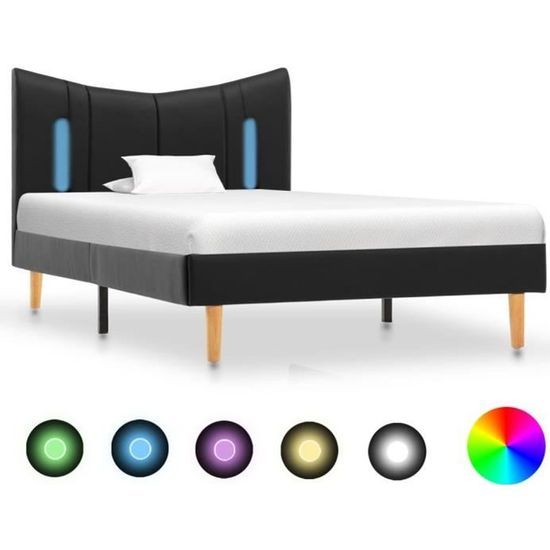 MEXP- Cadre de Lit Double | Structure de lit Adulte | Lit 2 personnes Moderne avec LED Noir Similicuir 100 x 200 cm4307