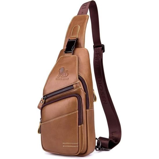 Sac De Poitrine Bandoulière En Cuir Vintage Pour Homme - Neuf Avec étiquettes, Marron, Voyage Randonnée