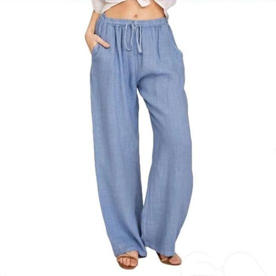Pantalon Femme été En Lin Et Coton | Taille Haute élastique | Coupe Large Et Fluide | Pour Plage, Vacances, Quotidien | Léger Et Respirant